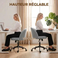 HOMCOM Chaise de Bureau Pivotante en Fourrure Teddy, Hauteur Réglable, Roulettes, Mousse Haute Résilience, Gris(m-6)