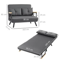 HOMCOM 4-in-1 Velvet-Feel Double Sofa Bed, with Pillows - Dark Grey(m-3)