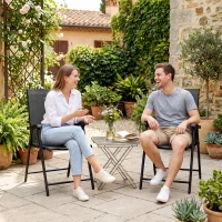 Outsunny Folding Garden Chairs Set of 2, Foldable Garden Dining Chairs with High Back, Armrests, Texteline Seat, Black(m-8)