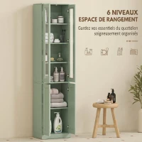 HOMCOM Meuble de Salle de Bain 6 niveaux, Meuble de Rangement avec 4 Portes à Fermeture Douce et Étagères Réglables, Vert(m-4)