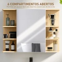 HOMCOM Armário de Casa de Banho com Espelho Armário de Parede Casa de Banho com Porta Prateleiras Abertas 80x20x59 cm Madeira(m-5)