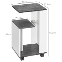 HOMCOM Nachtkastje met 4 wielen, 3 planken, 35 x 29,5 x 65,5 cm, Grijs/Wit(m-3)