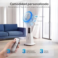 HOMCOM Ventilador Nebulizador 90W Oscilación de 75° 3 Velocidades 5 Aspas Depósito de Agua de 3L 5 Ruedas Control Remoto(m-5)