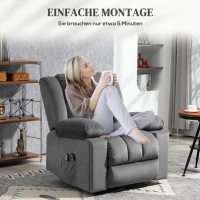 HOMCOM Elektrische Relaxfauteuil met opsta-hulp – Ligstoel met verwarmings- en massagefunctie, afstandsbediening, bekerhouder, zijvak, USB, pocketvering, fluweel, donkergrijs(m-8)