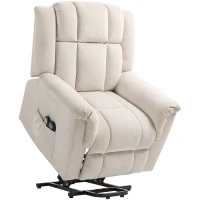 HOMCOM Powerlift Stoel, Massagstoel met Verwarmingsfunctie, Gepolsterde Stoel met Voetsteun, Zijvak, Stoffen Bekleding, Beige(m-1)