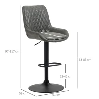 HOMCOM Verstelbare Barkruk Keukenkruk Designkruk, met voetensteun, 51 cm x 59 cm x 117 cm, Donkergrijs + Zwart(m-3)