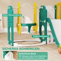 AIYAPLAY 9-in-1 Glij- en Schommelset voor peuters, met basketbalring, telescoop, tekenbord, kikkerontwerp, Geel+Groen(m-6)