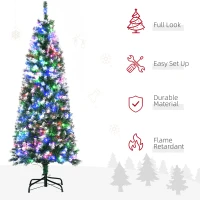 HOMCOM 5FT Tall Prelit Pencil Slim Artificial Christmas Tree with Realistic Branches, 250 Colourful LED Lights and 408 Tips, Xmas Decoration, Green(m-4)