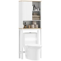 HOMCOM Meuble de rangement au-dessus des toilettes avec porte cannelée, compartiments, étagère réglable, 65x25x170cm, blanc(m-11)
