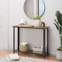 HOMCOM Industrial Console Table，Entryway Table w/Bottom Mesh Shelf Metal Frame Vintage Sofa Table for Hallway, Living Room, Rustic Brown(m-2)
