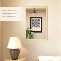 HOMCOM Specchio da Parete Rettangolare con Ganci, Specchio a Muro in Vetro e MDF, 40x60 cm, Color Legno(m-4)