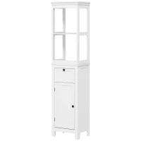 HOMCOM Mueble de Baño con Cajón Puerta Estante Ajustable y 2 Compartimientos Armario de Baño Moderno 40x30x165 cm Blanco(m-11)