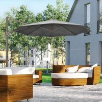 Outsunny 3(m) Cantilever Parasol with 360° Rotation Roma Umbrella, Hanging Sun Shade with Aluminium Frame, Tilt Crank, 8 Ribs and Cross Base, Dark Grey(m-10)