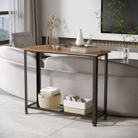HOMCOM Industrial Console Table，Entryway Table w/Bottom Mesh Shelf Metal Frame Vintage Sofa Table for Hallway, Living Room, Rustic Brown(m-8)