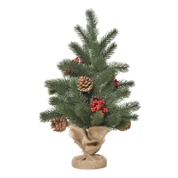 HOMCOM kerstboom 50 cm kerstboom met 4 rode bessen en 4 dennenappels kunstspar 55 takken Ø28 x 50 cm(m-1)