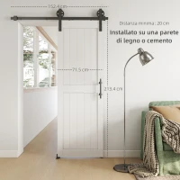 HOMCOM Porta Scorrevole in Stile Country con Binario e Maniglia in Legno e Acciaio, 71.5x213.4 cm, Bianco e Nero(m-5)