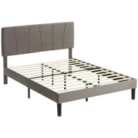 HOMCOM Cadre de lit double 140 x 190 cm lit 2 personnes tête de lit réglable sommier 150 x 198 x 100/105/110/115/120 cm gris(m-1)