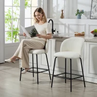 HOMCOM Lote de 2 Taburetes de Bar, Sillas de Bar, Reposapiés y Respaldo, Tela Efecto Lino, Altura de Asiento 68cm, Crema(m-4)