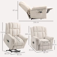 HOMCOM Powerlift Stoel, Massagstoel met Verwarmingsfunctie, Gepolsterde Stoel met Voetsteun, Zijvak, Stoffen Bekleding, Beige(m-3)
