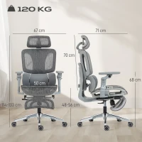 HOMCOM Chaise Bureau Ergonomique avec Accoudoirs 6D Appui-Tête et Profondeur d'Assise Réglables Maille Gris(m-3)