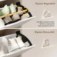 HOMCOM Scarpiera Salvaspazio Slim a 3 Cassetti per 18 Paia di Scarpe 62.5x26x117.5 cm, color Legno e Bianco(m-5)