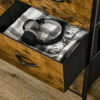 HOMCOM Bedroom Chest of Drawers, Industrial 5 Fabric Drawer Dresser with Open Shelf for Living Room, Rustic Brown(m-9)