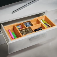 HOMCOM Extendable Drawer Organiser Tray Drawer Inserts Storage Holder Dividers 24.6-41cm, Natural bamboo Colour(m-2)