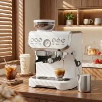 HOMCOM 15 Bar Coffee Machine, with Adjustable Grind, Steamer and Accessories - White(m-15)