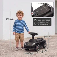 AIYAPLAY Voiture porteur enfant Porsche avec klaxon, lumières, sons de moteur, pour 18–36 mois, noir mat(m-3)