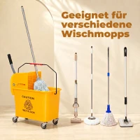 HOMCOM Schoonmaakwagen, verrijdbare emmer, schoonmaakemmer, 20 liter dweilwagen met pers, 2 bakken, geel(m-5)