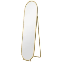 HOMCOM Specchio Verticale Ovale da Terra con Supporto, in Vetro e Metallo, 40x41x159 cm, Tonalità Oro(m-1)