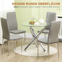 HOMCOM Eettafel, rond blad van gehard glas, randloos ontwerp, voor 2-4 personen, stalen poten, 80 x 80 x 74 cm(m-5)