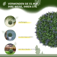 HOMCOM Set van 2 kunstmatige bolvormige planten, UV-bestendig, Kunstplanten voor Binnen- en Buitengebruik, 42 cm, Groen+Paars(m-6)