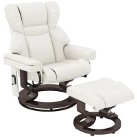 HOMCOM Relaxfauteuil met massagefunctie en voetenbank, ligstoel, kunstleer, 79 x 82 x 101 cm, Crèmewit(m-10)