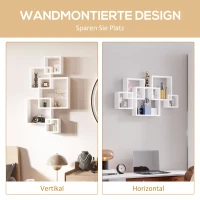 HOMCOM wandplank wandplank 5 in elkaar grijpende kubussen 9 vakken dennenhout wit(m-4)