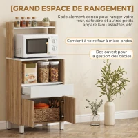 HOMCOM Meuble Micro-Ondes, Buffet Cuisine avec Tiroir, 2 Portes à Fermeture Douce, Plan de Travail et Étagères Ouvertes, Chêne(m-4)