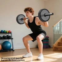 SPORTNOW Barre Olympique de 50 mm en Acier Finition Mate avec Prise Moletée et Manchons Longs, Charge 200 kg, Ø5 x 180 cm, Noir(m-10)