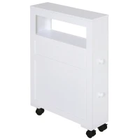 HOMCOM Armário Casa de Banho para Espaços Reduzidos com 4 Rodas Prateleira Aberta e Gavetas 16x52x71,5 cm Branco(m-11)