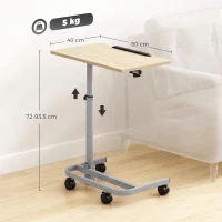 HOMCOM Mesa Auxiliar de Altura Regulable con 4 Ruedas en Madera y Metal 60x40x72-93,5 cm Roble(m-3)