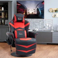 HOMCOM Sedia da Gaming Massaggiante con Poggiapiedi e Cuscino, in Finta Pelle, 78x80x111.5 cm, Nero e Rosso(m-10)
