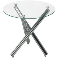 HOMCOM Tavolo da Pranzo Rotondo per 2-4 Persone in Vetro e Gambe in Acciaio, Ø80x74cm(m-11)