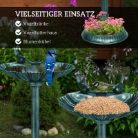 Outsunny Vogelbad met Beelden, 2 Bassins, Kunststof, Antieke Uitstraling, 49,5L x 38B x 81H cm, Donkergroen(m-4)