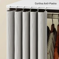HOMCOM Roupeiro com Rodas, Cortina, Barra para Pendurar Roupa e 3 Prateleiras Abertas para Quarto, 80x40x128 cm, Branco(m-6)