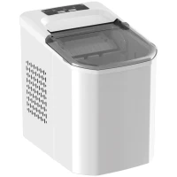 HOMCOM Máquina de Hielo Autolimpiable 12 kg/24H 9 Cubitos Listos en 7 Minutos 2 Tamaños de Hielo 1,5L Depósito Blanco(m-1)