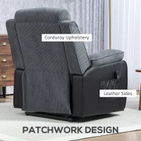 HOMCOM Opsta-fauteuil met zachte ribfluwelen bekleding, recliner-fauteuil met afstandsbediening en zijzakken, donkergrijs(m-8)