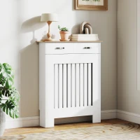 HOMCOM Copritermosifone a Doghe Antiribaltamento con Cassetto, in Legno, 78x19x97 cm, Bianco(m-2)