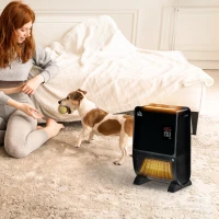 HOMCOM Calefactor Eléctrico Portátil 2000W 2 en 1 Radiador Cerámico con Humidificador Función de Desinfección Mando a Distancia Termostato Temporizador Luces LED para Sala de 30 m² 33x21x49,5 cm Negro(m-10)