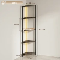 HOMCOM Boekenkast 5-laags Hoekkast met LED-verlichting voor woonkamer, slaapkamer, kantoor, Rustiek bruin(m-3)
