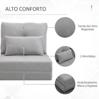 HOMCOM Sofá-Cama Individual Dobrável Revestido em Linho com Encosto Ajustável 5 Posições 1 Almofada Cinzento Claro(m-6)