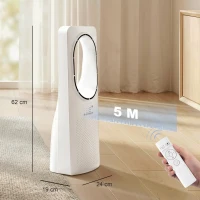 HOMCOM Ventilatore a Torre Senza Pale, Silenzioso 36dB, con Oscillazione a 45°, Luci LED, Telecomando, Bianco(m-3)